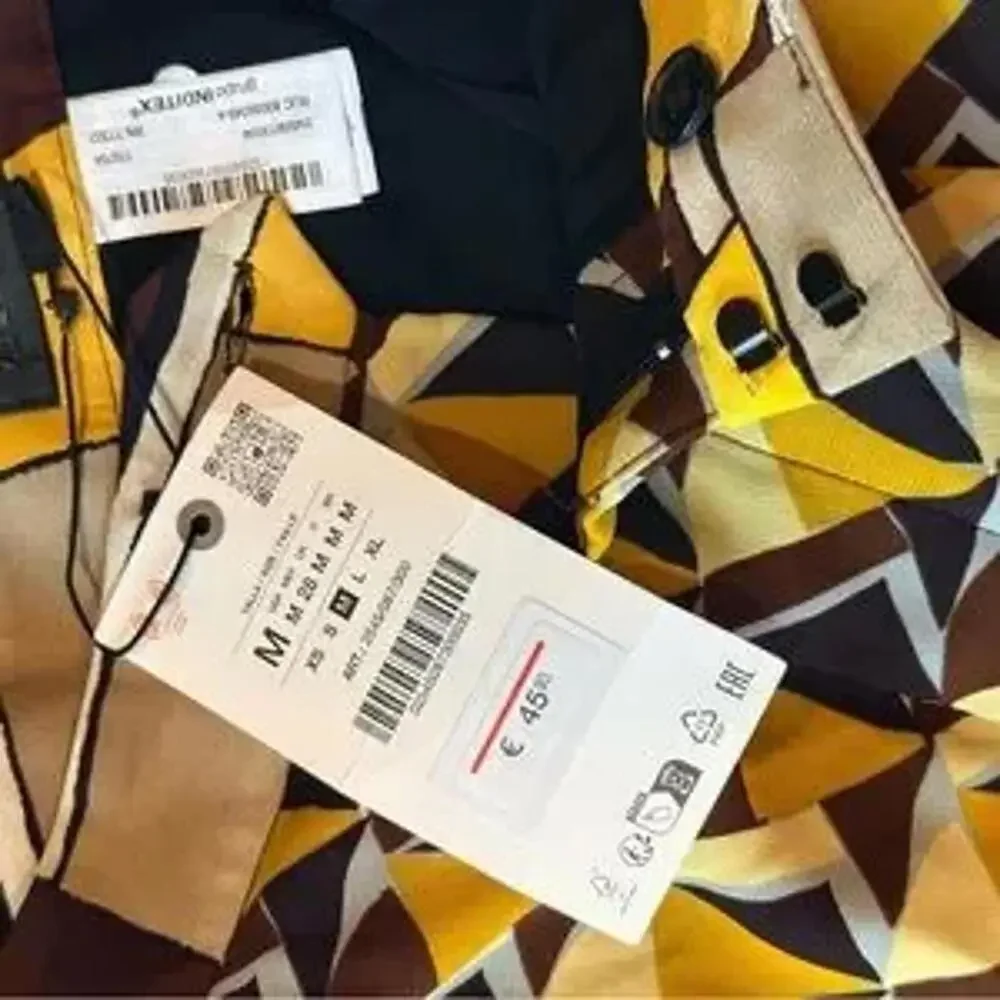 NWT Zara Geometric Yellow and Brown Patterned Pants Size M